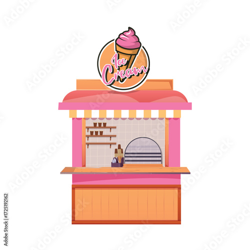 cartoon pink ice cream kiosk