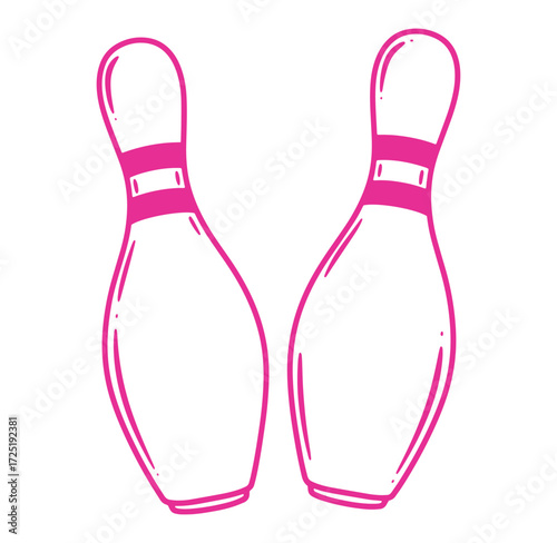 Hand drawn illustration of two pink bowling pins on a plain white background
