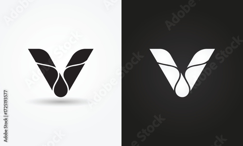 Minimalist V Initial Logo Design black and white Colors template