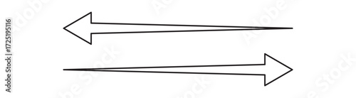 Straight long double vector arrow. Horizontal long straight arrow with two left and right pointers. Black width arrows symbol isolated on white background. EPS 10 