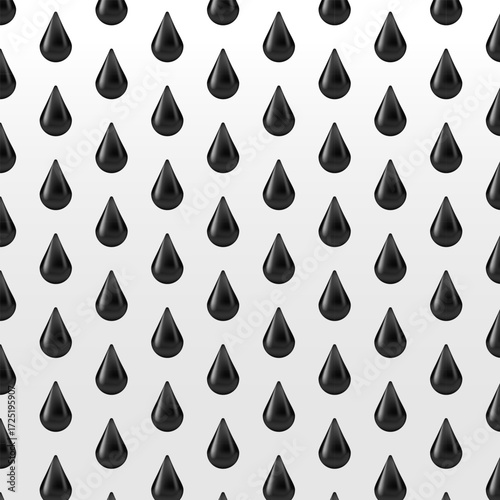Black oil drops seamless pattern, minimal design on white background