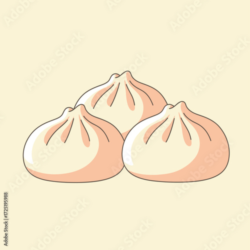 Steamed Dumplings on a Pale Yellow Background Illustration