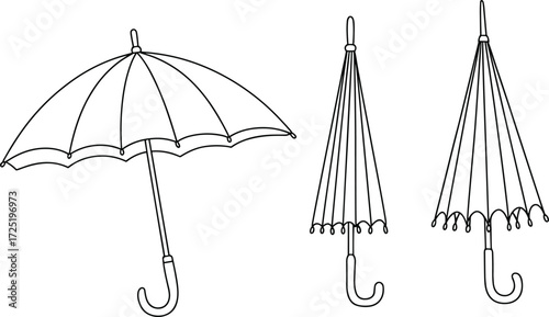 Open and Closed Umbrellas in Outline Style open umbrella rain