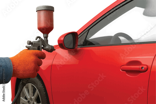 worker hand using spray paint gun spraying car body