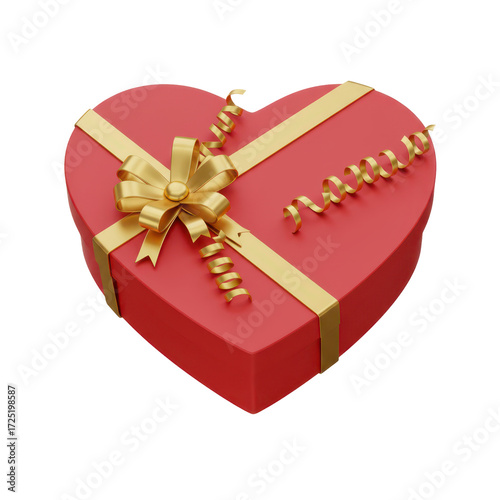 Heart shaped gift box with gold ribbon and bow for celebration or gift giving