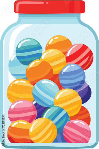 Candy Jar Vector Illustration, Colorful Lollipops and Sweets in Glass Container for Dessert, Confectionery, and Food Design