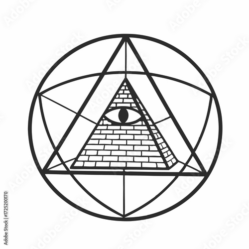 Vector Image features pyramid enclosed in circle, symbolizing mystery and intrigue
