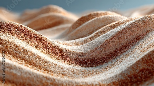 Close-up of sand dunes, beige background with soft tan and cream gradient, sand raked in geometric shapes creating abstract pattern, shallow depth of field resulting in ultra-realistic effect