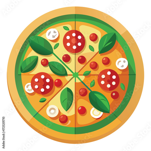 delicious Pizza Slice Vector with Toppings Isolated on White