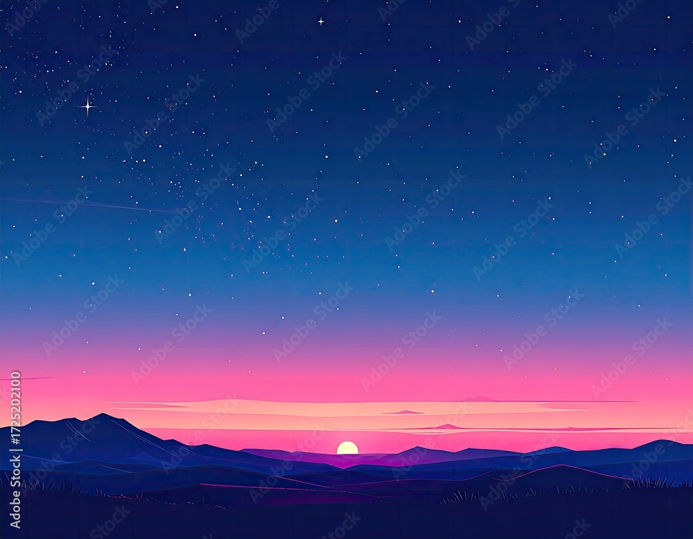 Fototapeta premium Night sky with vibrant sunrise over mountains