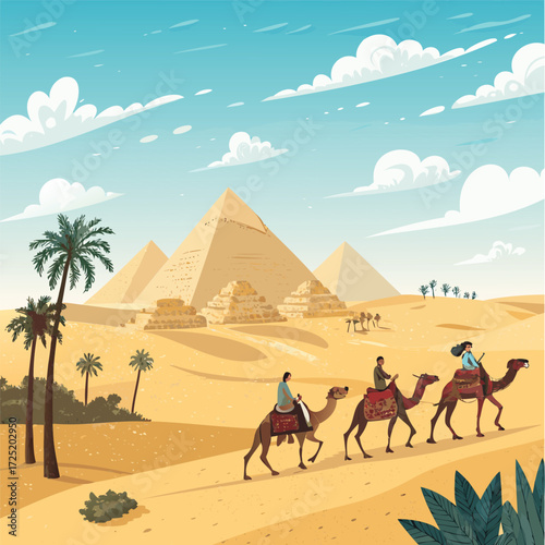 Ancient Wonders: Journey through time with the pyramids and camels under a boundless sky, whispering tales of ancient civilizations and the grandeur of human endeavor.
