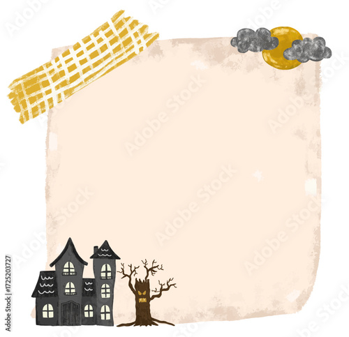 cute spooky halloween haunted house themes memo notepad sticky notes to do list post it crayon watercolor kids illustration pastel color digital planner journal clipart sticker