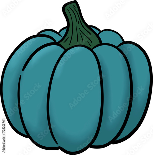 A unique and modern teal pumpkin for autumn decoration.