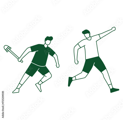 Two silhouetted men in action playing lacrosse sports activities concept illustration