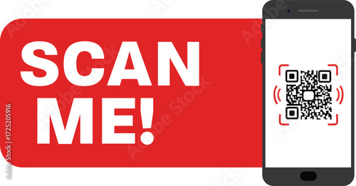 Scan Me QR Code on Smartphone Quick Response Code Red Sign Technology Connectivity Mobile Device Internet Business