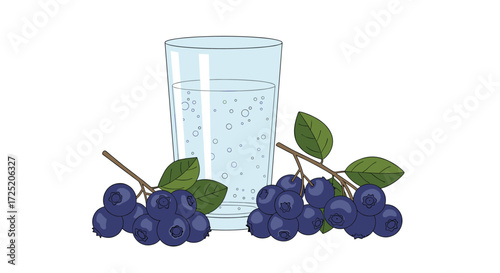Fresh blueberries and a glass of water for a healthy lifestyle.