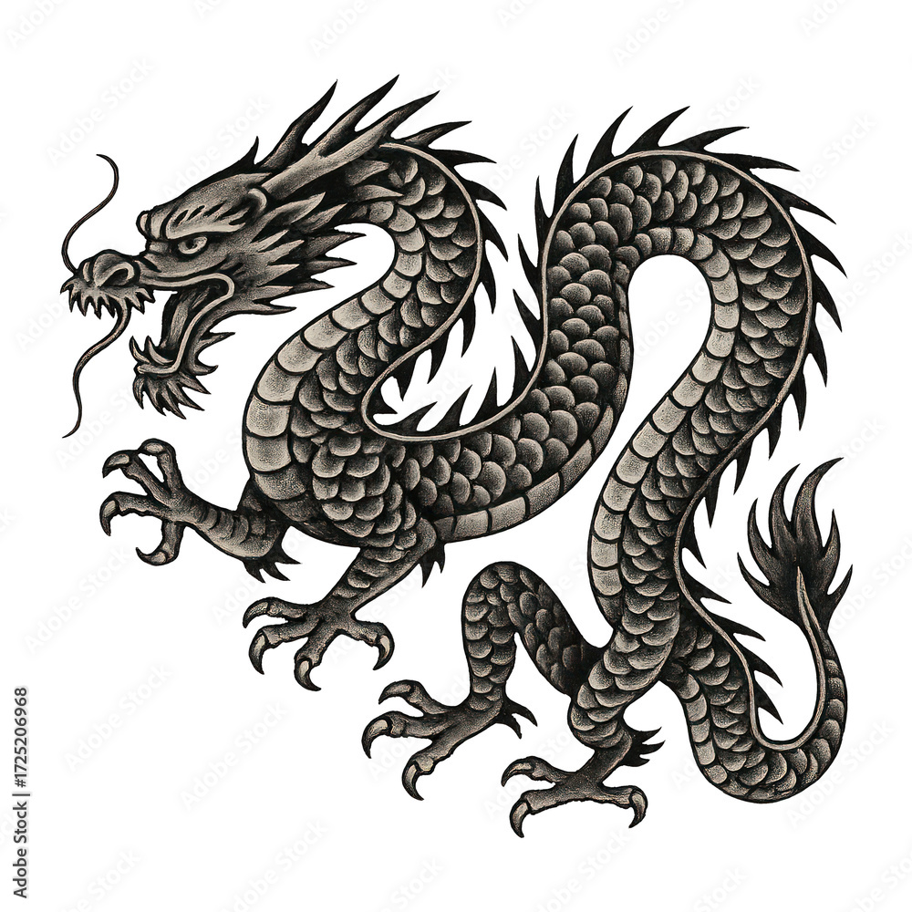 Fototapeta premium PNG Intricate black dragon illustration