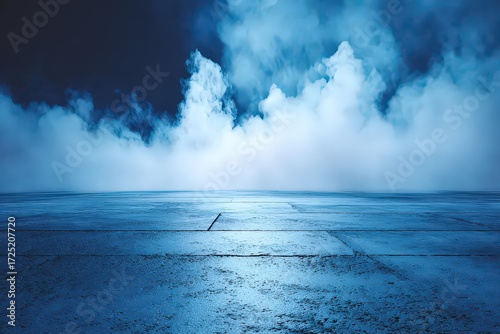 Dark Moody Empty Concrete Pavement Under Dramatic Cloudscape