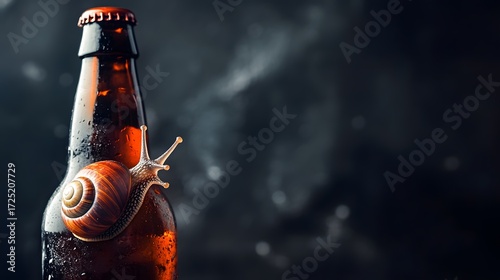 Snail on Beer Bottle: Slow Sipping, Dark Background AI Art