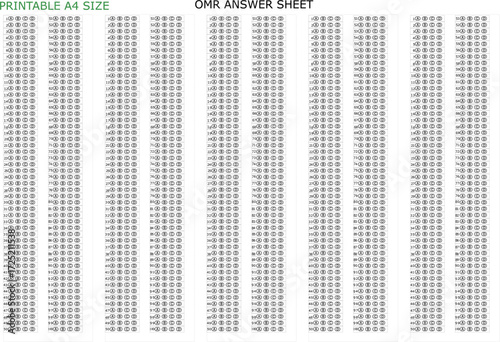 PRINTABLE A4 OMR answer sheet with 100 MCQs, options A–D, ideal for exams, mock tests, and assessments.
