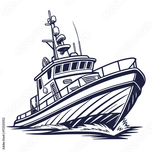 Illustration of a coast guard boat, showcasing its design and functionality for maritime safety and rescue operations in a vector format