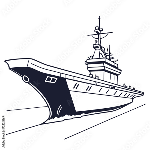 Illustration of a coast guard ship, showcasing its design and functionality in a simple yet effective black and white drawing style, emphasizing its role