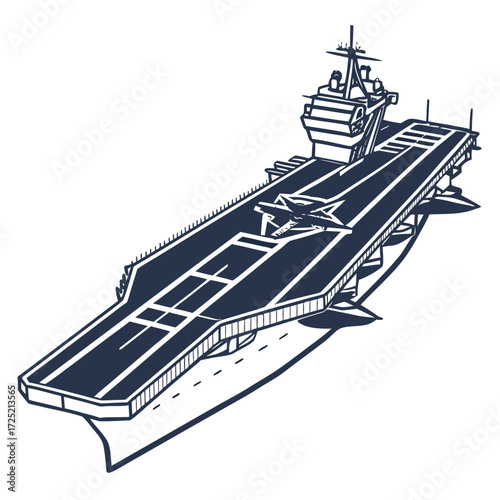 Illustration of an aircraft carrier, a warship designed with a fulllength flight deck for the operation of aircraft, projecting power across the seas