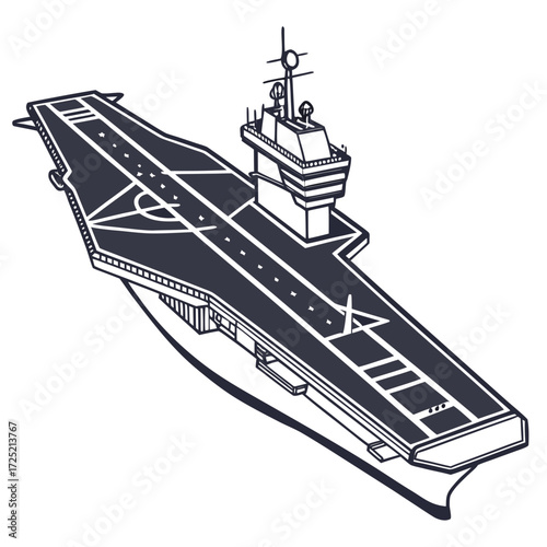 Vector art of aerial view of an aircraft carrier detailed vector illustration of a warship with planes on deck naval aviation and military power concept
