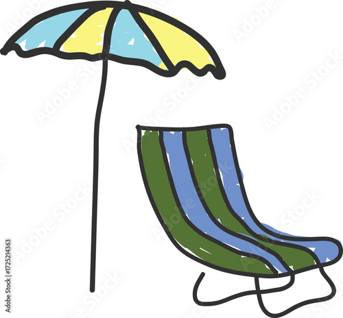 Hand Drawn Beach Chair and Umbrella Icon Isolated on White.eps