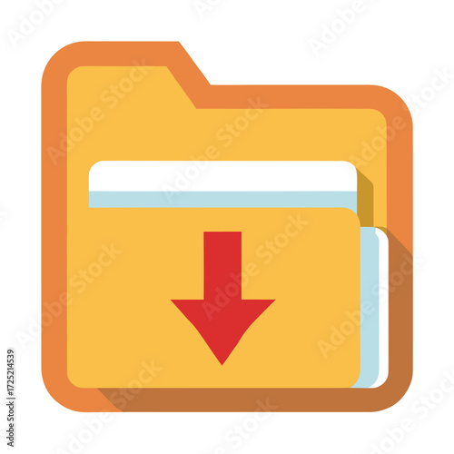 Crisp icon of a folder with an inward pointing arrow, representing data input, file storage, documentation, archive, organization, and information saving easily.