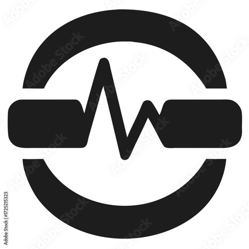 Dark gray circular icon with horizontal bars and a jagged line futuristic silhouette vector icon