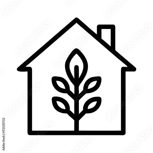 Outline of a house with a growing plant inside home building futuristic silhouette vector icon