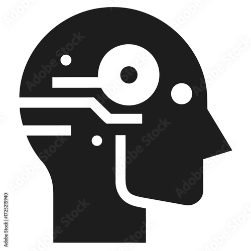 Silhouette of human head with internal circuit board and gears futuristic silhouette vector icon
