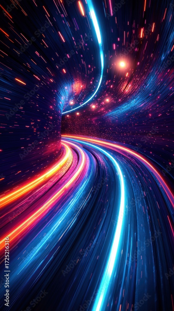 Obraz premium Neon Lightspeed Tunnel: A vibrant journey through a cosmic highway