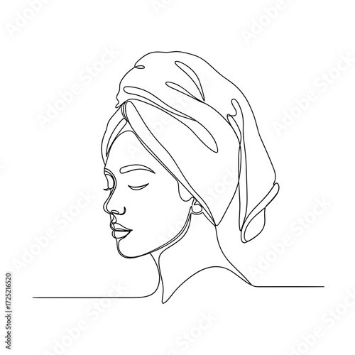 Woman with towel on head in minimalist line art style
