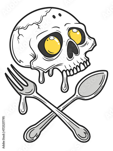Skull with spoon and fork. Vector illustration on white background.