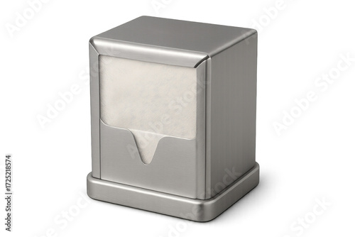 Stainless steel napkin dispenser on transparent background