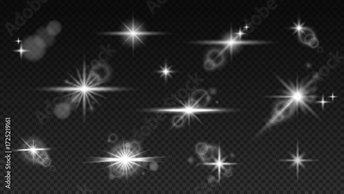 Set of silver glitter bokeh lights. 