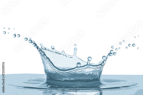 Realistic water splash crown formation, blue liquid impact with droplets, fluid motion illustration, dynamic ripple effect, high-speed splash art for nature and science visuals