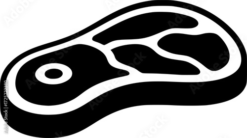 a black and white illustration of a steak, minimalist style, vector graphic