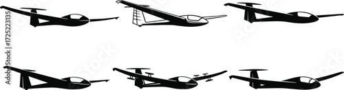 Reconnaissance aircraft silhouette vector set, spy plane clipart, military surveillance jet icons for aviation design, aerial defense, and intelligence graphics