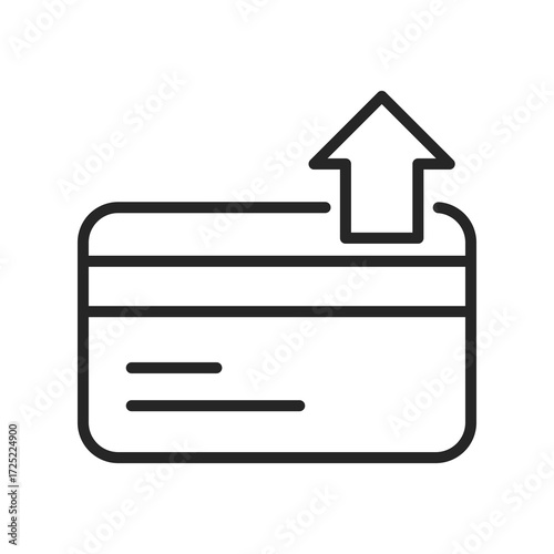 Outlined credit card icon with upward arrow, representing card removal or transaction. Perfect for financial apps, fintech dashboards, and digital payment systems