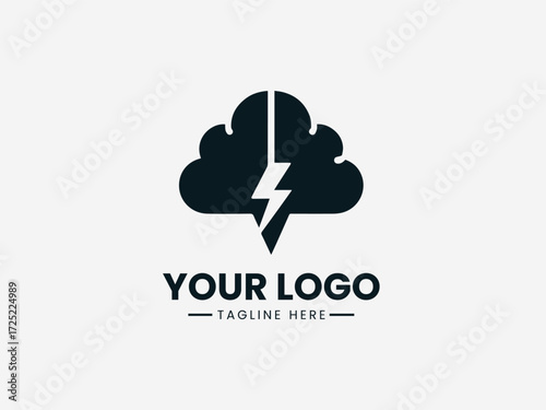 Dynamic brain storm vector logo with lightning bolts and cloud for creative agency branding