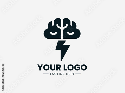 Dynamic brain storm vector logo with lightning bolts and cloud for creative agency branding