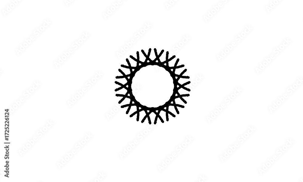 Fototapeta premium A hand-drawn tribal sun icon for designing ethnic boho t-shirts & tattoos & as a modern logo for a technology or industrial company. A minimal black gear or mandala symbol.