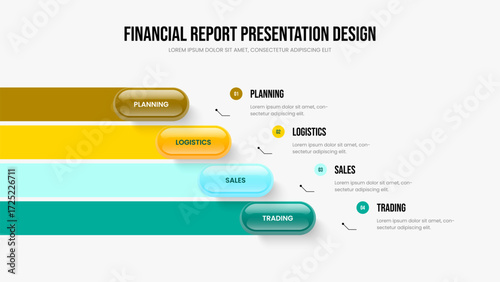 Advertising Review 4 Option Infographic Frame Design. Market Development Four Element Diagram Slideshow Template. Company Report Presentation Layout Vector Illustration.