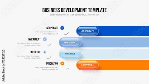 Consulting Forecast Four Element Diagram Presentation Layout. Company Growth Slideshow Template Vector Illustration. Professional Introduction 4 Option Infographic Frame Design.