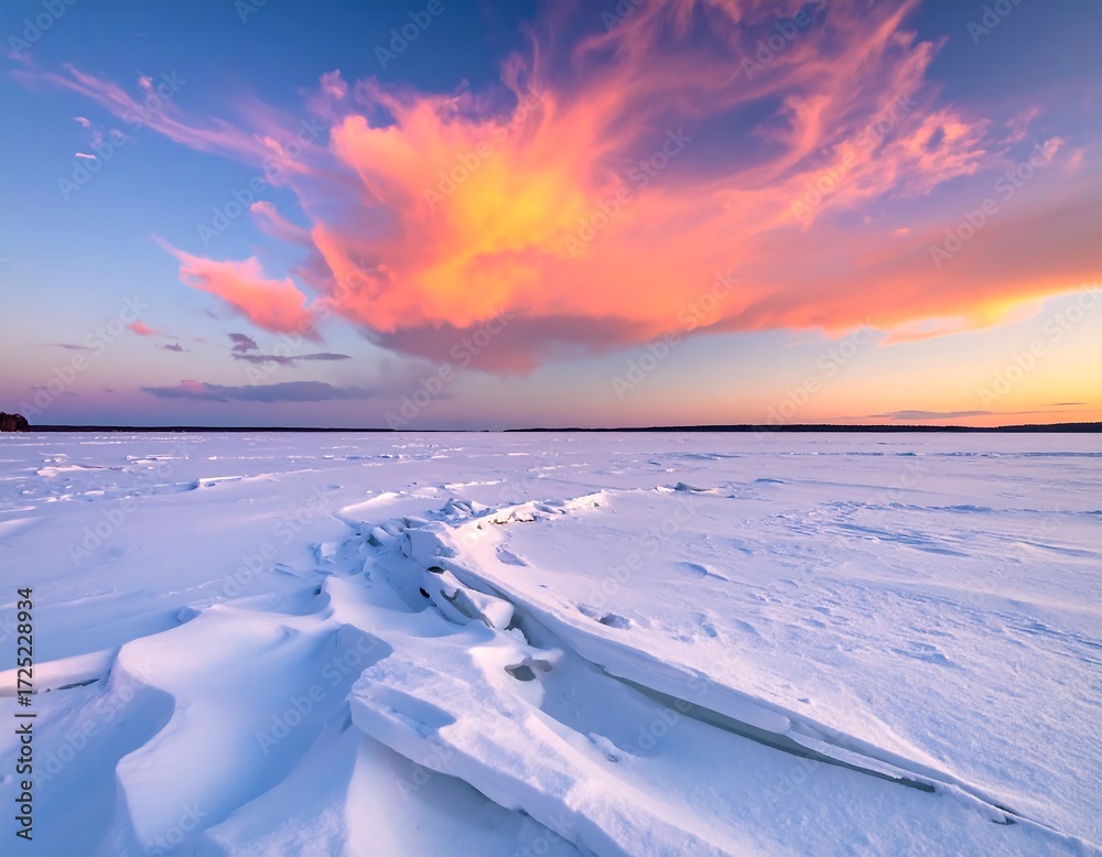Obraz premium Frozen lake at sunset