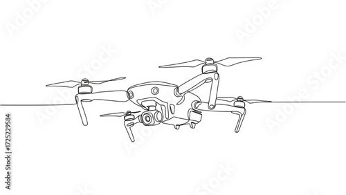 Continuous line art drone in flight minimal design