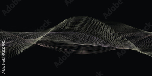 Soft blue light textures the abstract black background with smoke and feathery lines.